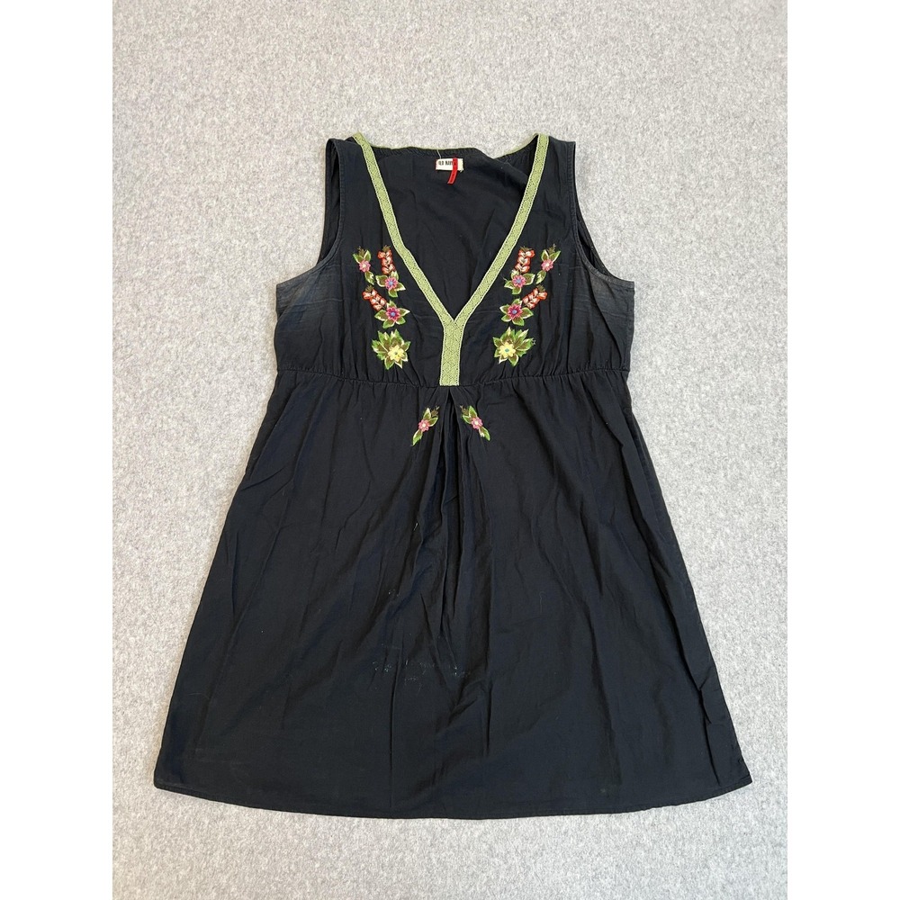 Old Navy Dress Womens M Black Floral Embroidered V Neck Sleeveless Sundress